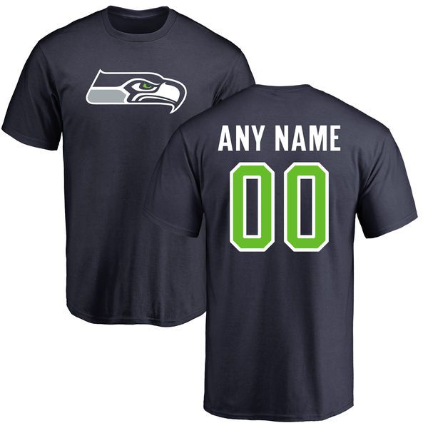 Men Seattle Seahawks NFL Pro Line Navy Any Name and Number Logo Custom T-Shirt->->Sports Accessory